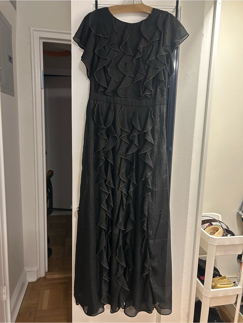 Ted Baker. Elegant Black Ruffle Maxi Dress
